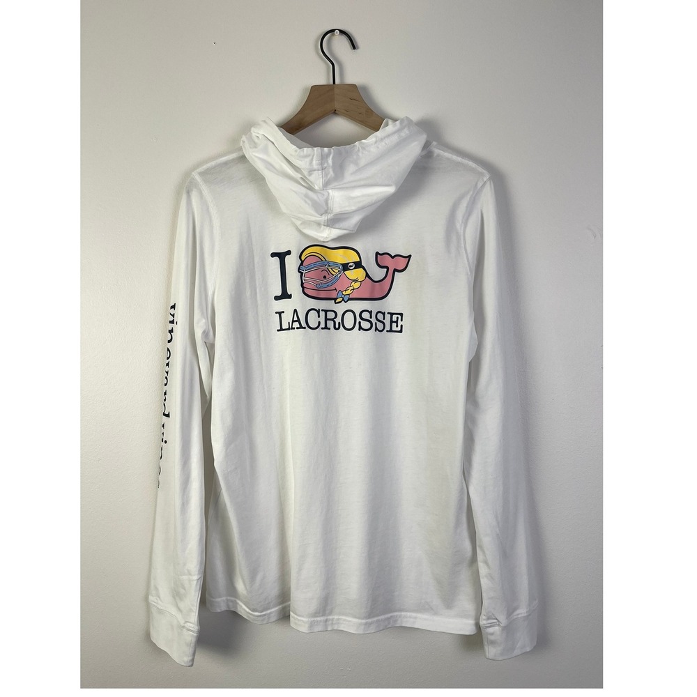 Vineyard Vines I Heart Lacrosse Minimalist Hoodie Long Sleeve‎ Pocket White XL